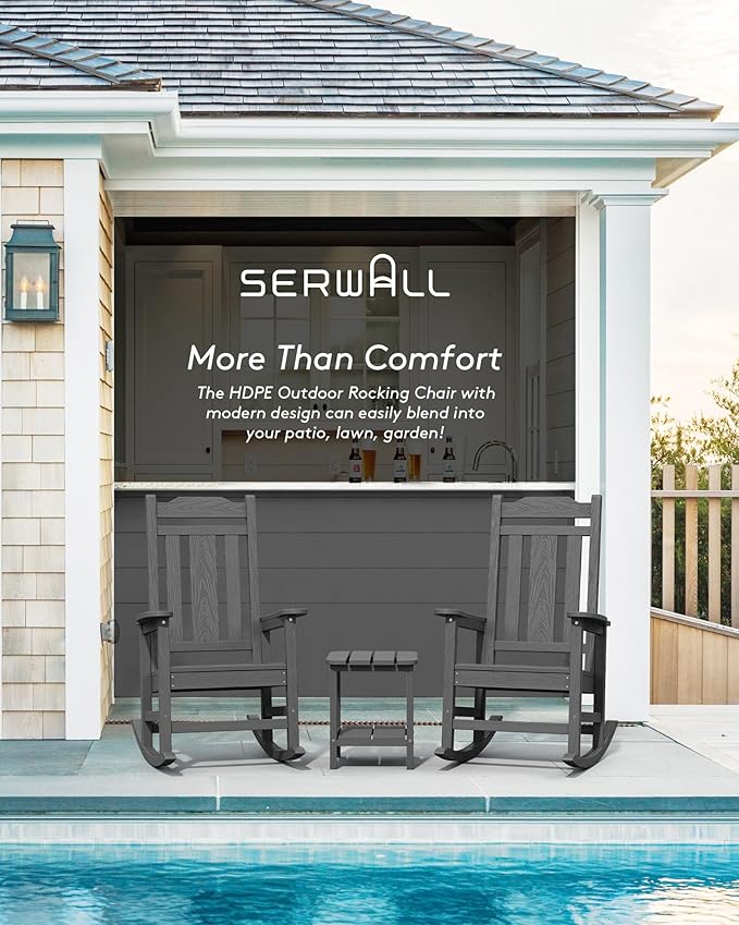 SERWALL Gray Outdoor Rocking Chair Set of 4, All Weather Patio Rocking Chair