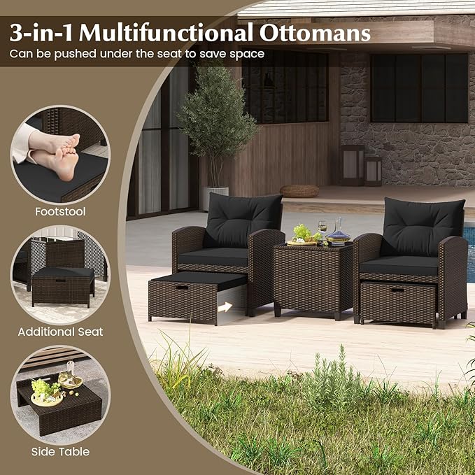 Tangkula 5 Pieces Patio Conversation Set, PE Wicker Rattan Outdoor Furniture Set