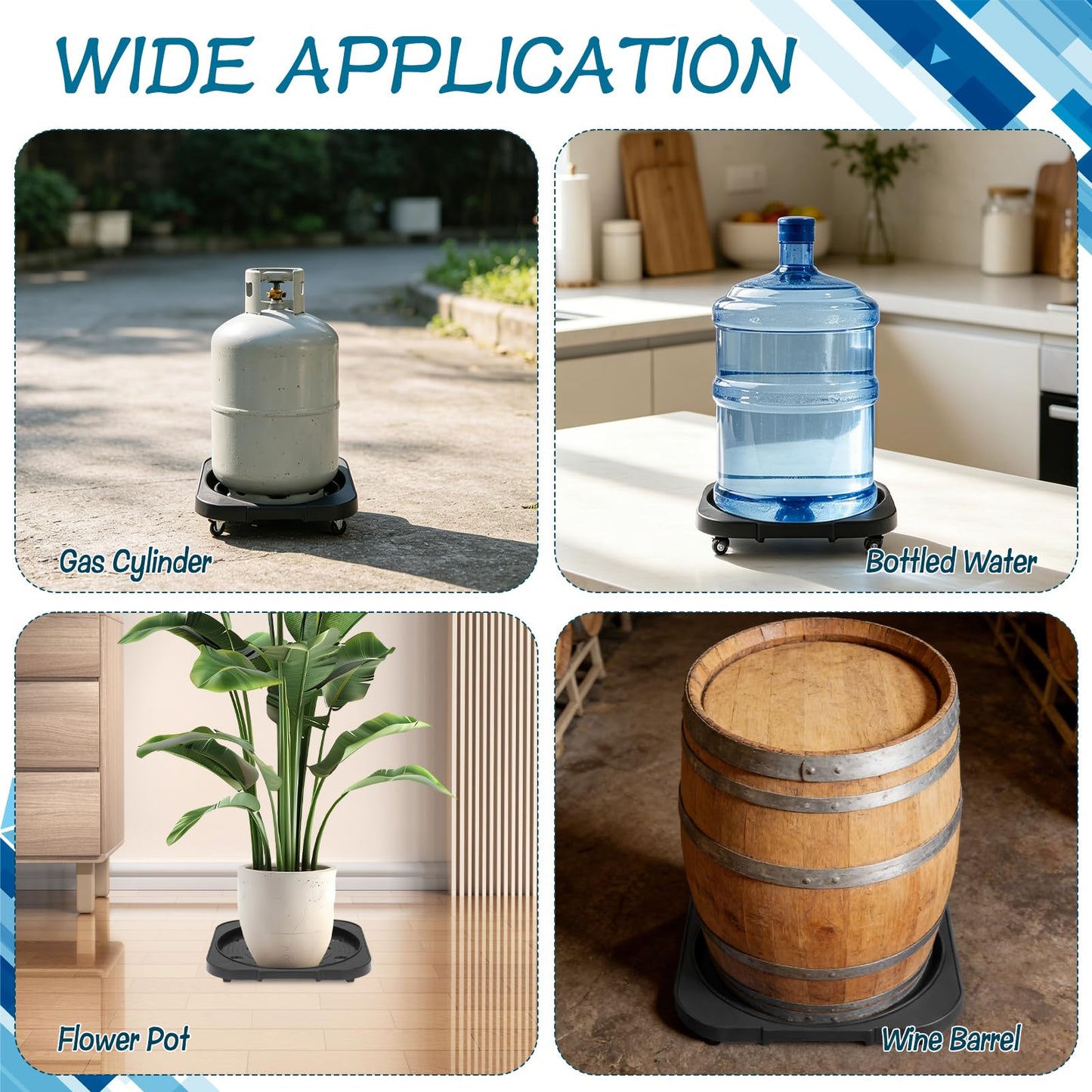 Zoketriton 3 Pack 5 Gallon Water Bottle Jug Caddy with Rolling Swivel Casters Wheels, Bucket Dolly Round Rolling Plant Stand Plant Dolly for Heavy Duty Garden Flower Pot Movers Plant Stroller, Black