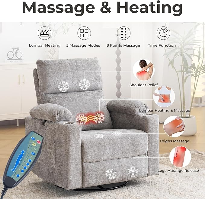 Oversized Power Recliner Chair Swivel Glider