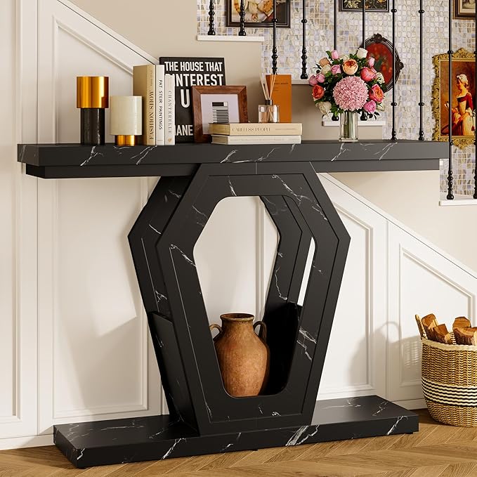 FUSUNBAO 47.3" Console Table, Openwork Bracket Sofa Table, Wood Narrow Entryway