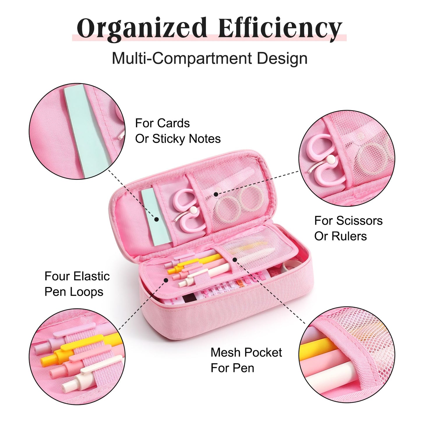 Ralnitote Large Pencil Case for Girls and Boys, Aesthetic Pencil Case Organizer with Handle, Cute Pencil Pouch for School & Office Supplies-Pink
