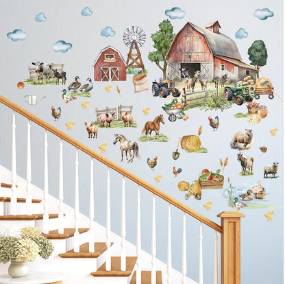 Large Farm Animal Wall Decals Peel and Stick Funny Animal Wall Stickers Farmhouse Decoration Sheep Chicken Rooster Duck Horse Pig Cow Cute Farm Wall Stickers for Kids Room Playroom Kitchen Decor