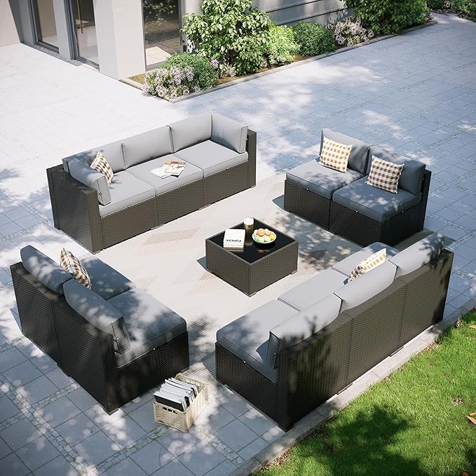 Aoxun Patio Furniture Set, 11 Piece Outdoor Sectional Sofas