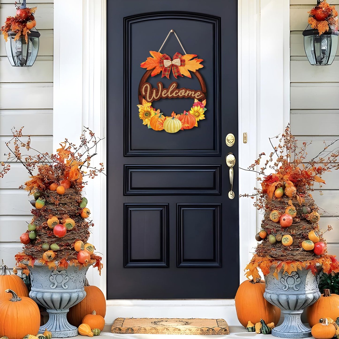 IARTTOP Fall Welcome Front Door Sign(29x28cm) Thanksgiving Pumpkin Wall Hanging Maple Leaves Door Hanger Autumn Harvest Wall Hanging Sign Fall Wreaths for Porch Farmhouse Garden Decoration