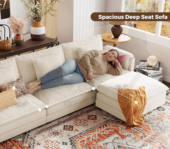 ELUCHANG 113'' Modular Sectional Cloud Couch, Modern Comfy Chenille L Shaped