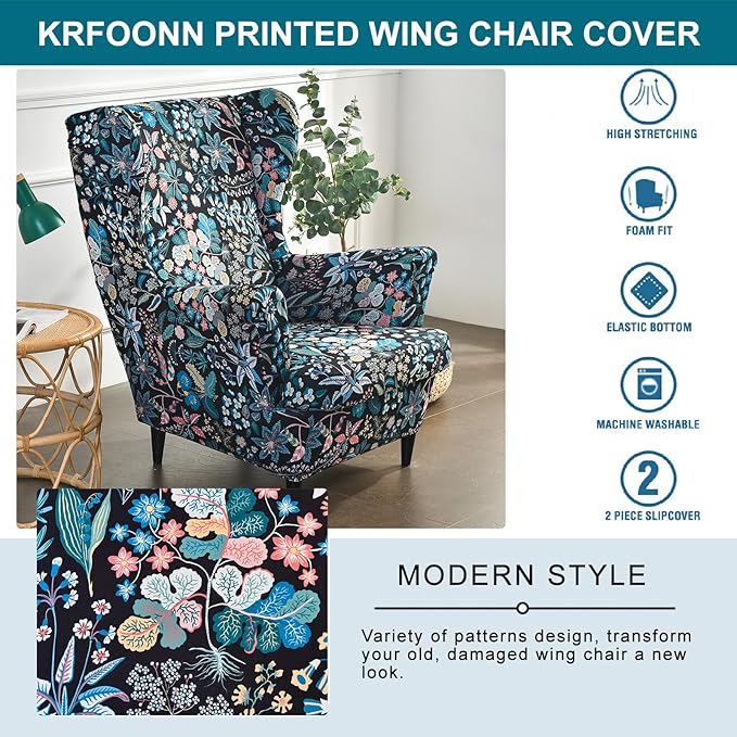 KRFOONN Wingback Chair Covers Slipcovers 2 Piece Stretch Wing Chair Covers