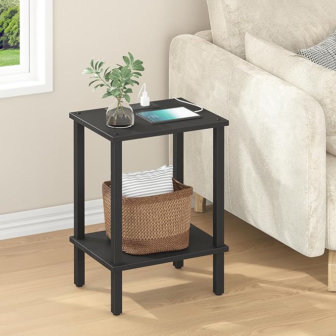 TUTOTAK End Table with Charging Station, Side Table with USB Ports and Outlets