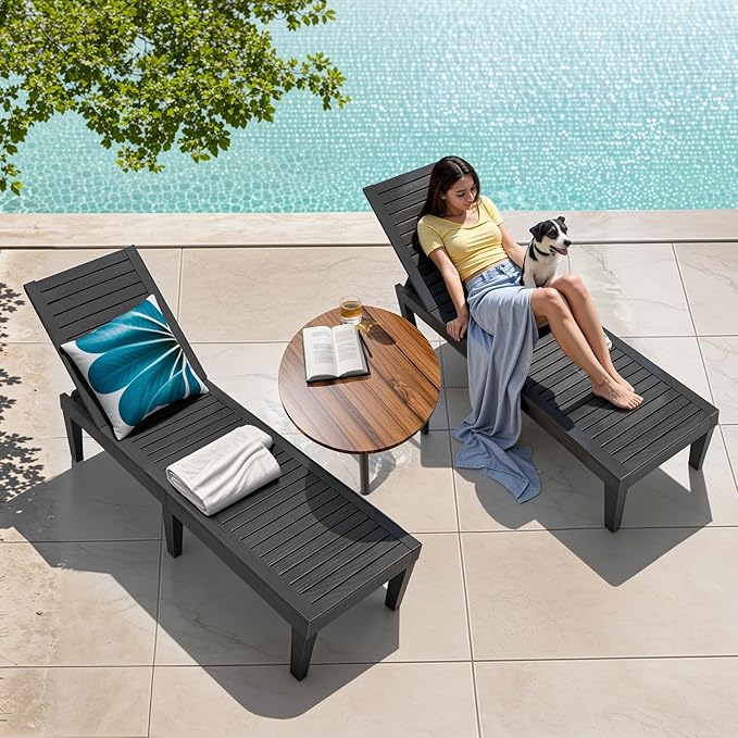 Outdoor Chaise Lounge Chairs Set of 4, 5-Position Adjustable Heavy Duty Tanning