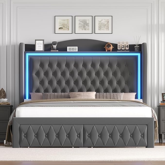 Queen Bed Frame 55" Tall Headboard