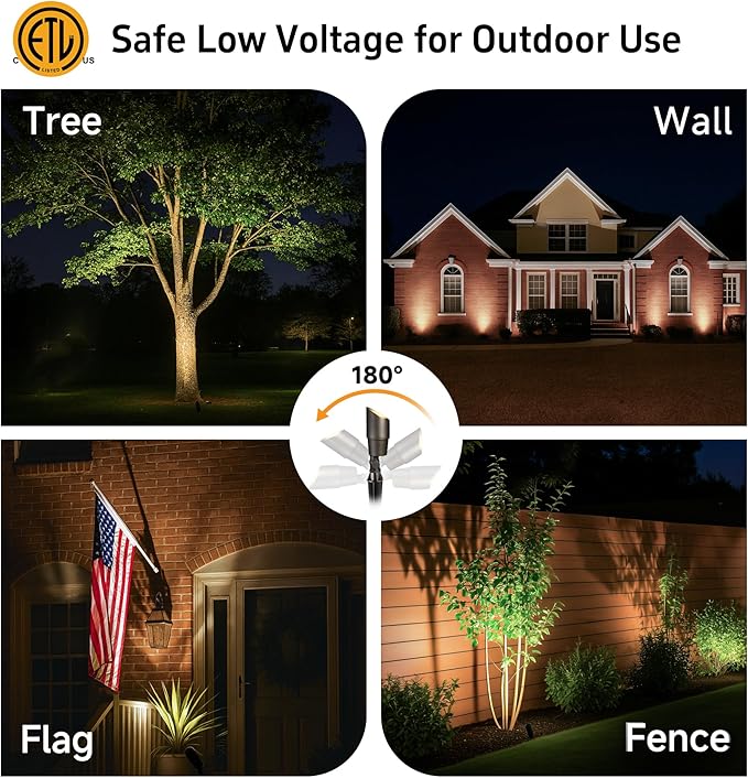 Gardenreet LED Low Voltage Spotlight - 12V AC/DC Bronze Outdoor Light Fixture, Brass Landscape Lights Hardwired, Weather Proof for Wall Wash Flag with Cool Light MR16 Removable Bulbs (10 Pack)