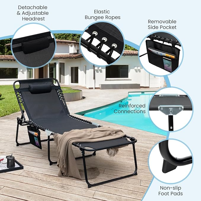 GYMAX Lounge Chair for Outside, 440lbs 27” Oversize Folding Beach Tanning