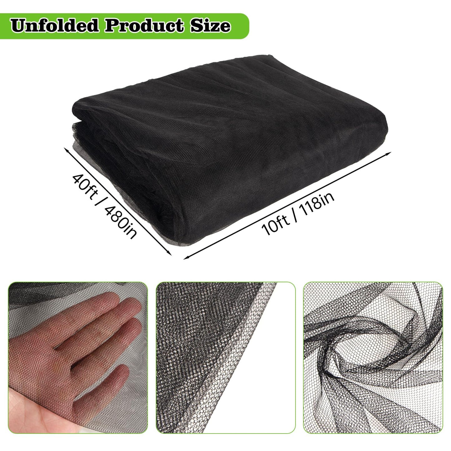 39 x 10 Ft Mosquito Netting for Garden Patio, Breathable Mesh Net for Bird and Insect Protection, Plant Cover for Vegetables, Fruits and Flowers, 3x12m Black