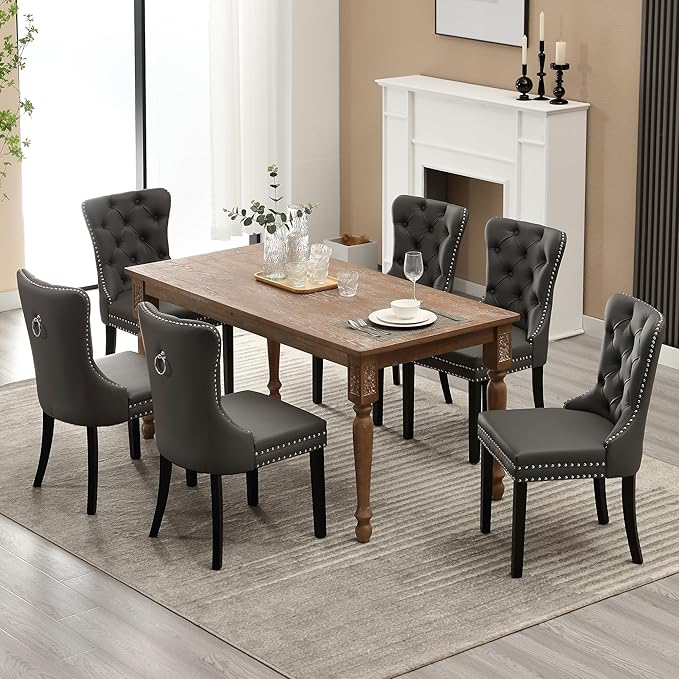 KCC Faux Leather Dining Chairs Set of 4, Upholstered High-end Tufted Dining