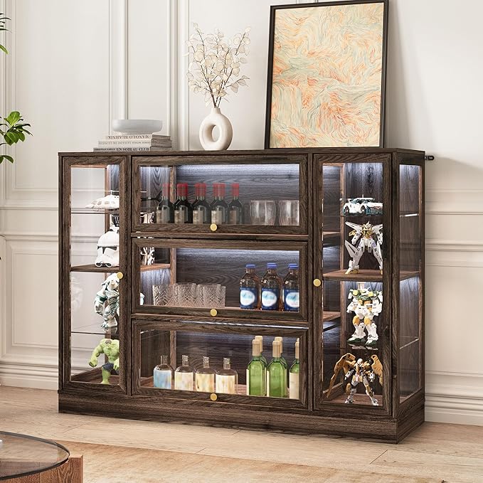 Display Cabinet with Acrylic Glass Doors, Extra Wide Curio Cabinet with LED
