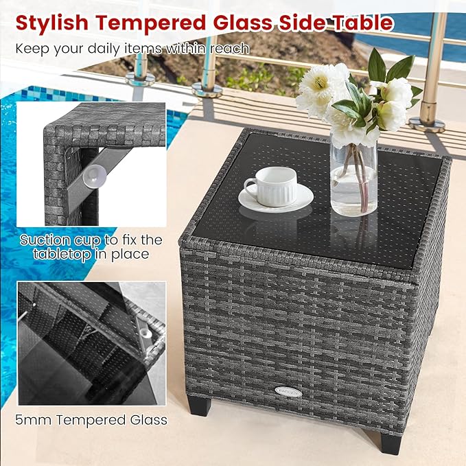 HAPPYGRILL 3 Pieces Patio Conversation Set, Outdoor Furniture Set PE Rattan