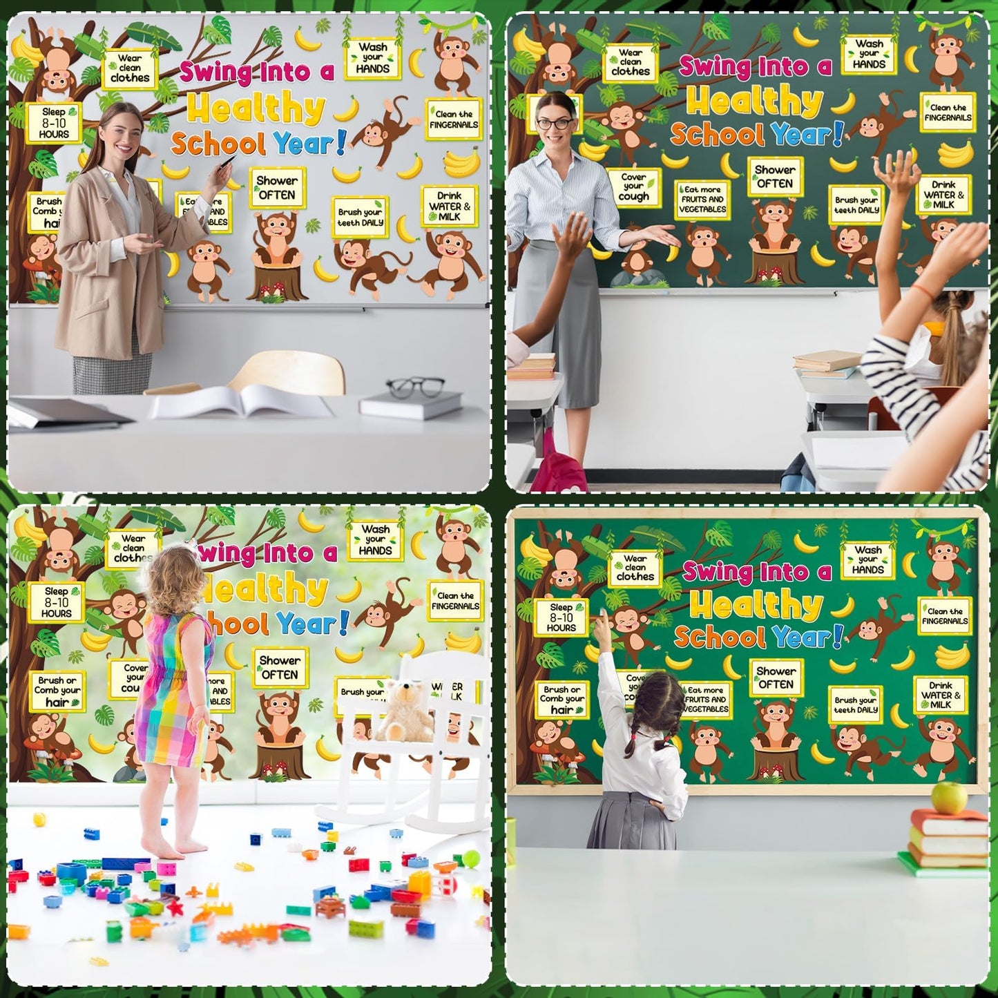 gisgfim Monkey Health Bulletin Board Set Healthy Habits Classroom Decoration Jungle Animal Paper Cutouts for Back to School Swing Into a Healthy School Year Tree Wall Chalkboard Decor Teacher Supply