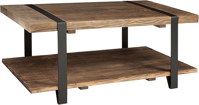 Alaterre Furniture Stowe 42-Inch Reclaimed Wood Coffee Table, Durable Metal Legs