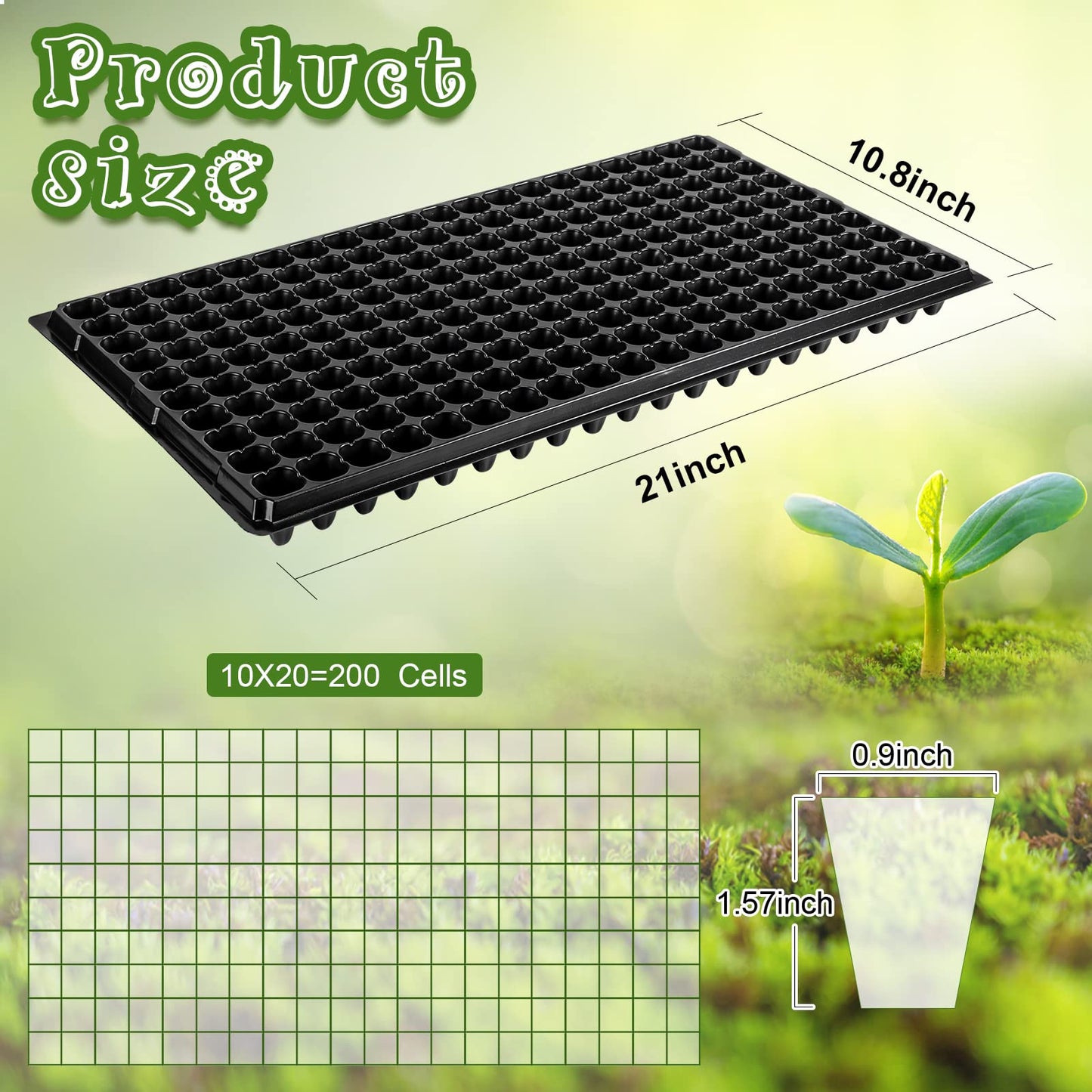 Eccliy 20 Pack 200 Cell Seedling Trays Seed Starter Kit Plant Starter Tray Durable Plastic Gardening Germination with Drain Holes Nursery Pots Mini Propagator for Growing Propagation