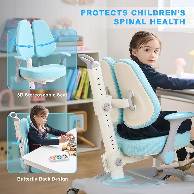 ERIYA Kids Desk Chair, Ergonomic Chair: Height-Adjustable, Double Back Support