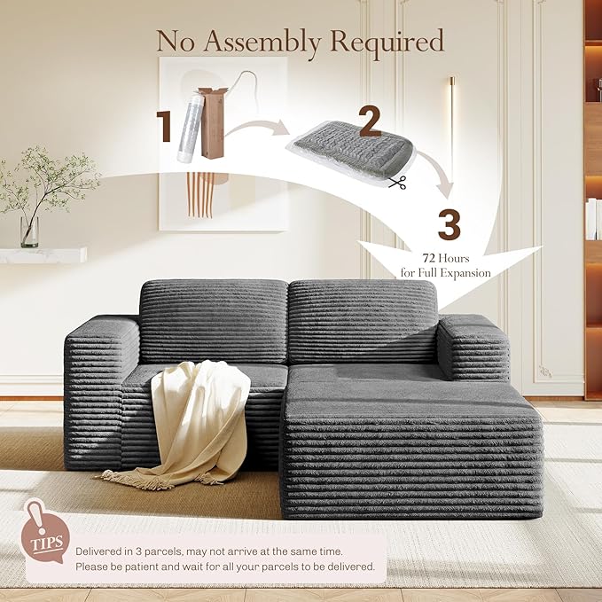 Vesgantti 80" Modular Sectional Sofa, Corduroy Cloud Couch