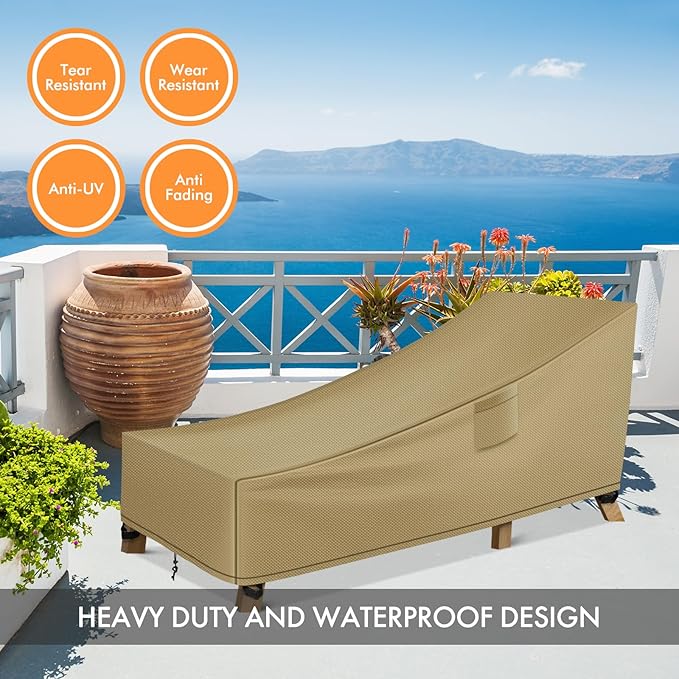 WLEAFJ Patio Chaise Lounge Cover Waterproof, Heavy Duty Outdoor Lounge Chair