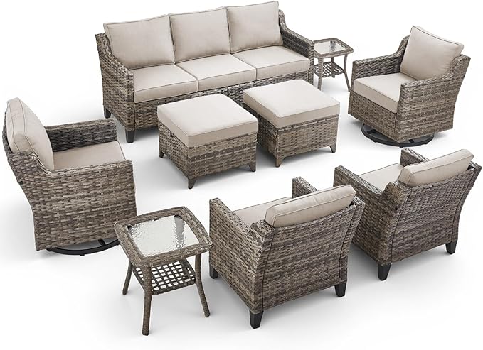 9 Piece Patio Furniture Set-All Weather Outdoor Conversation Sets Sectional Sofa