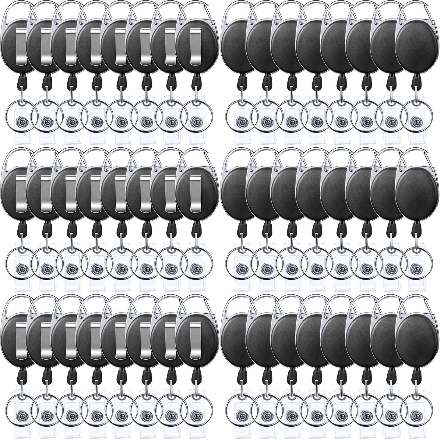 Yaomiao 100 Pack Retractable Badge Holder Reel with Clips Heavy Duty ID Card Holder Reels Bulk with Key Ring for Office Worker Doctor Nurse Employee School Students (Black)