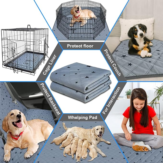 RIOUSSI Washable Pee Pads for Dogs, Reusable, Absorbent, Leakproof, Non Slip Pet Puppy Pads for Potty Training. Gray Stars, 31x36 Inch(2pack)