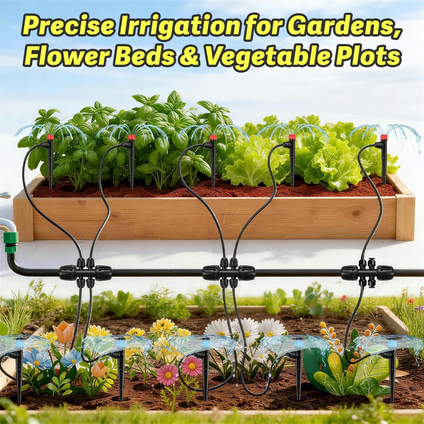 Copadri 50pcs Drip Emitters with Stake for 1/4" Irrigation Tubing, Adjustable 360 Degree Water Flow Irrigation Vortex Sprayers & Stream Emitters On 5" Stake Garden Irrigation Dripper System