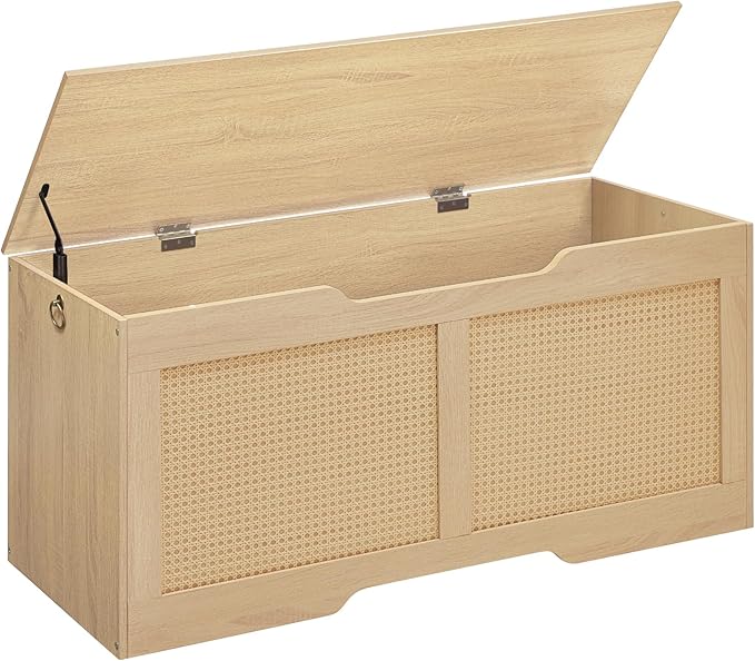HOOBRO Storage Bench, 43.3" Toy Box, Rattan-Like Storage Chest, Sturdy Entryway
