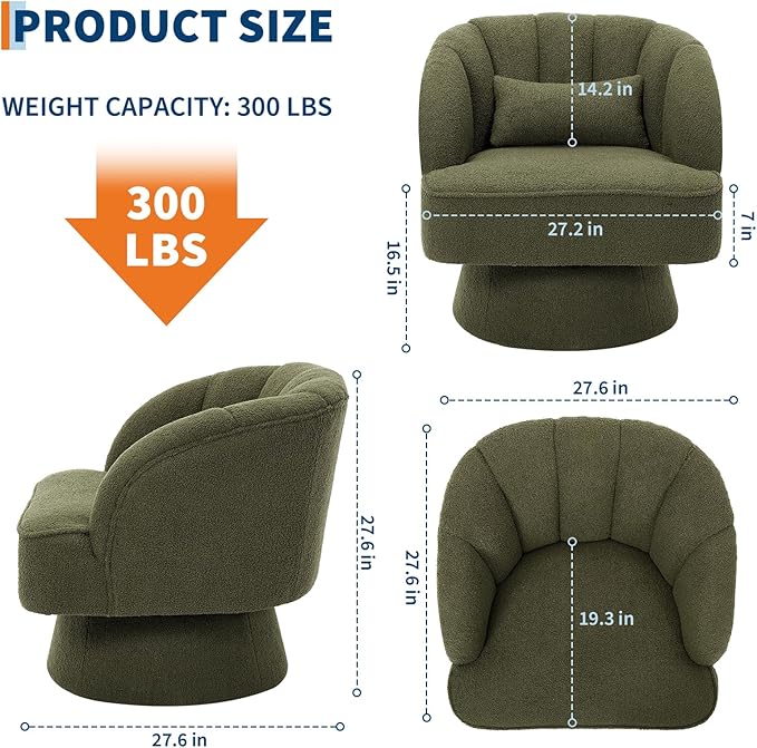Garvee Ultra-Plush Swivel Accent Chair, 360° Barrel Lounge Chair