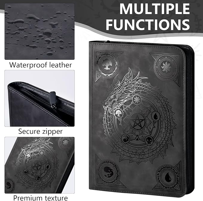 Trading card binder,Ringless Zip laser foiling Binder,540 Double Sided Pocket Collectible Trading Card Albums for YGO,MTG, DTCG,Sport Card, Game Cards (MTG Black)