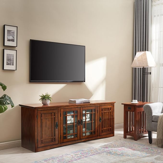 Leick Home 82360 Solid Wood Mission Oak Four Door TV Stand