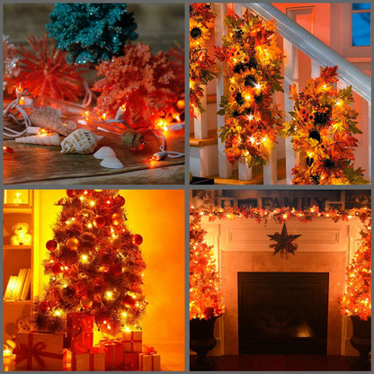 YULETIME 200 Orange Christmas String Lights, 2-Set 21 ft 100 ct White Wire