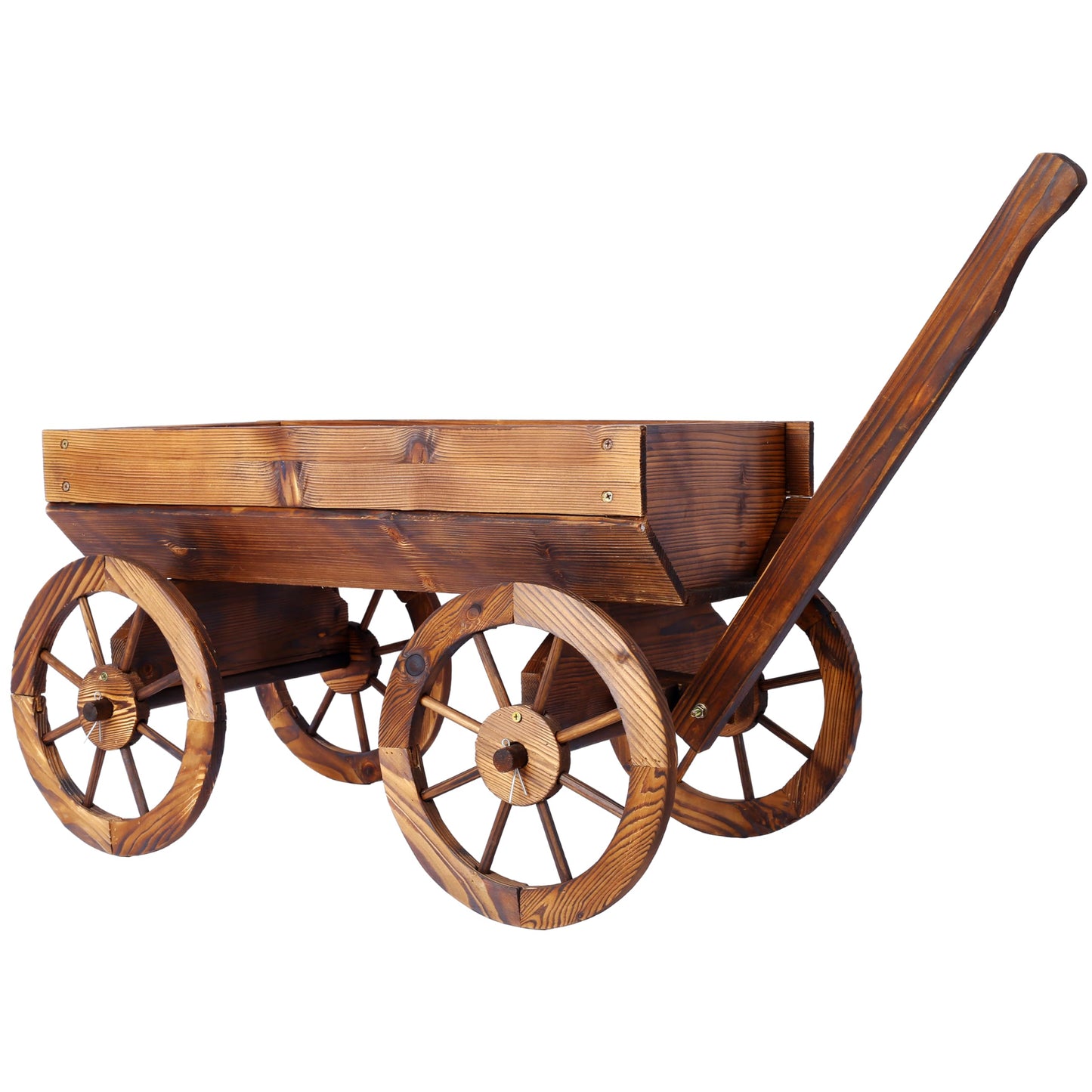 YiayiGo Rustic Wood Wagon Wheel Barrel Planter - Decorative Display Outdoor Plants Garden Decorative Garden Planter, Brown (Model 2)