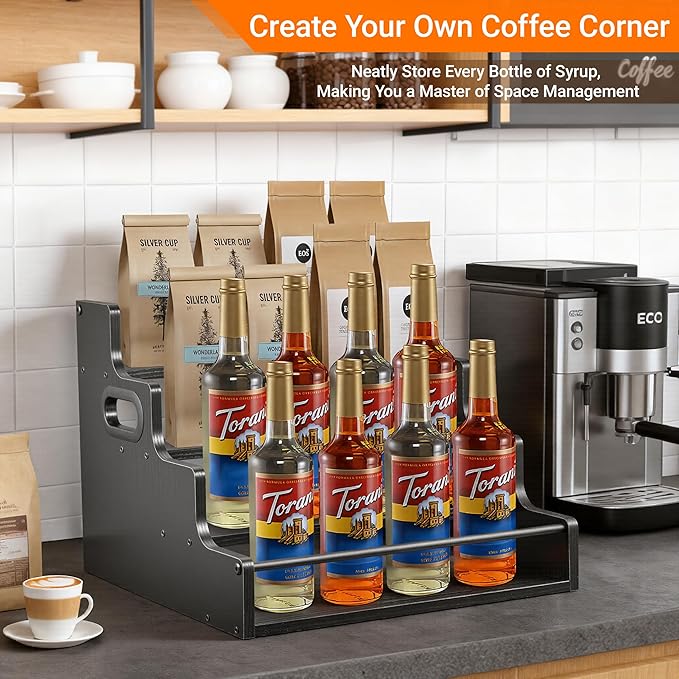 YQBRAO 4-Tier Liquor Bottle Display Shelf, Coffee Syrup Rack Organizer