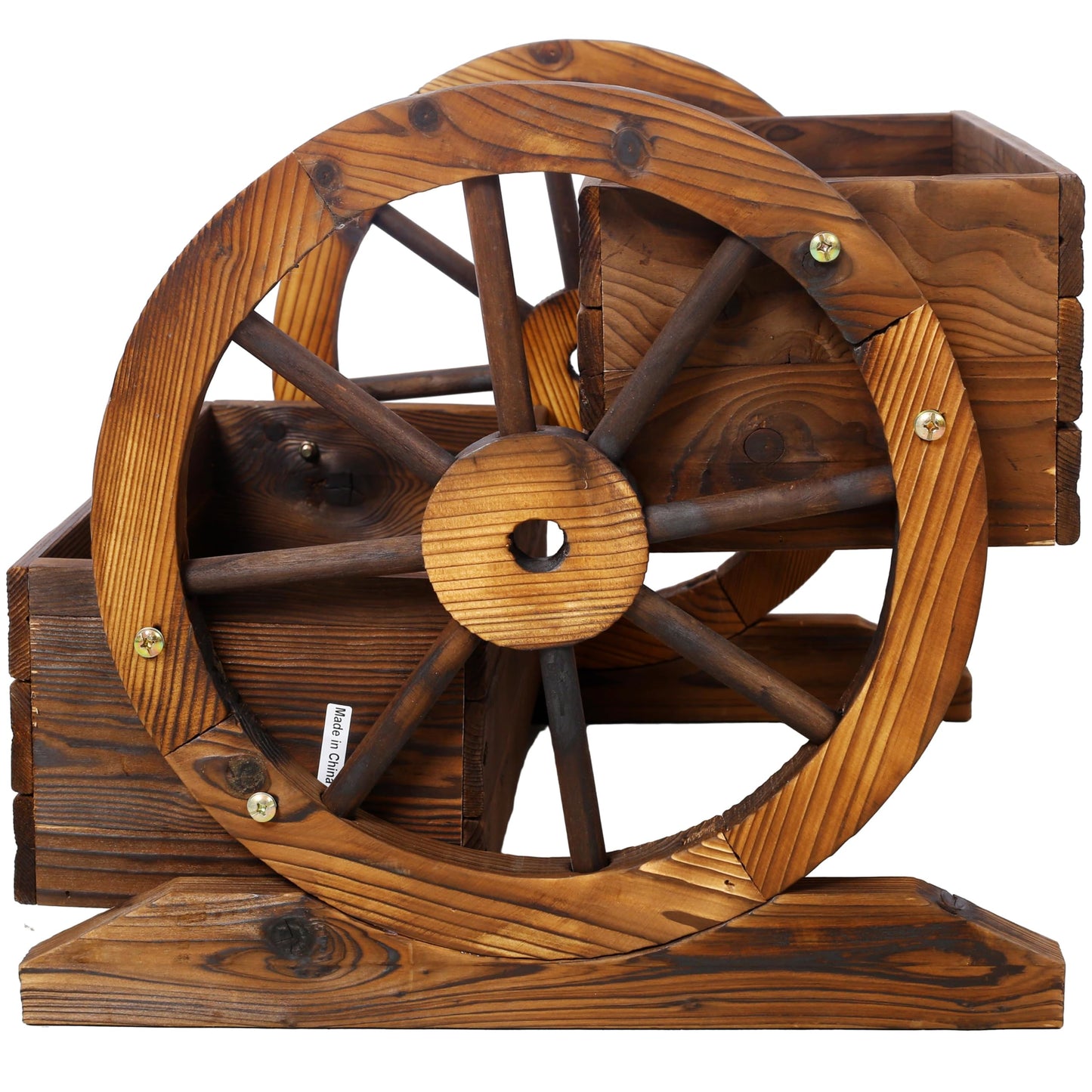 Lunanniu Wooden Wagon Wheel Planter Rustic 2 Tier Flower Box Outdoor Garden Cart Decorative Fir Wood Plant Holder Patio Yard Display Stand Rectangular Tiered Flowerbed Balcony Plant Stand