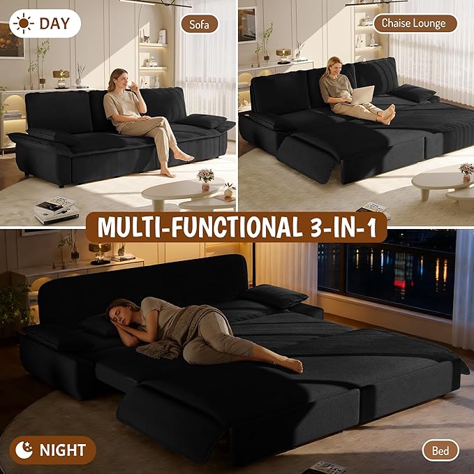 KEIKI 94.5" King Pull-Out Sofa Bed, 3-in-1 Convertible Couch