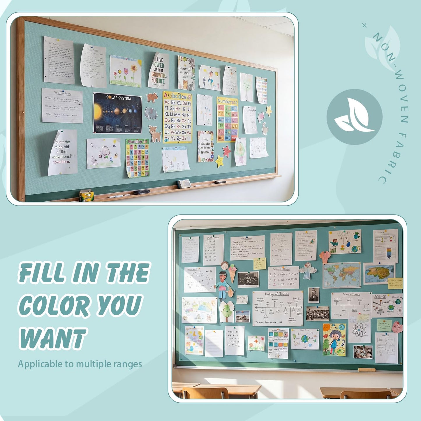 Breling 16 inch x 80 ft Fabric Bulletin Board Roll for Classroom Waterproof Non-Woven Fabric Background Roll Anti-Wrinkle Bulletin Board Background for Back to School Wall Decor DIY Craft(Teal)