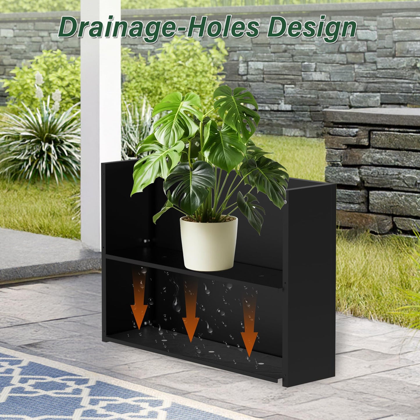 DorBuphan Metal Tall Planter 38" L x 10" W x 26" H, Long Rectangular Planter Box with Drainage Holes & Removable Shelf – Heavy Duty Steel Planter for Tall Plants, Flowers or Shrubs
