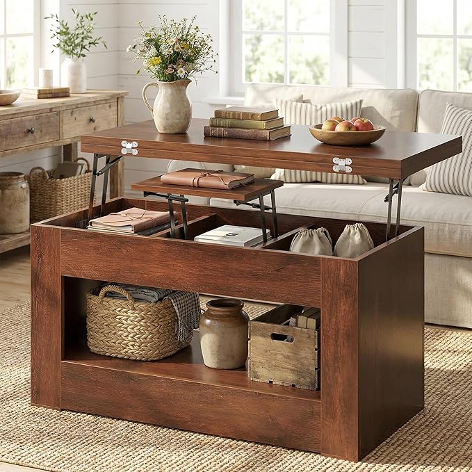 UNIQUITE 40" Lift Top Coffee Table, 4 in 1 Multi-Function Lift Coffee Tables
