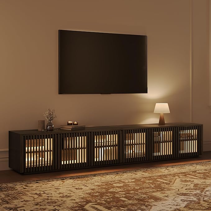 POVISON Mid Century Modern Wood Slatted TV Stand