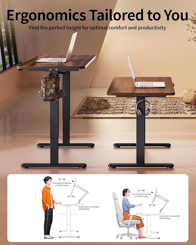 BIZUM Electric Standing Desk 60 x 24 Inch Computer Desk-Gaming Desk Dark Walnut