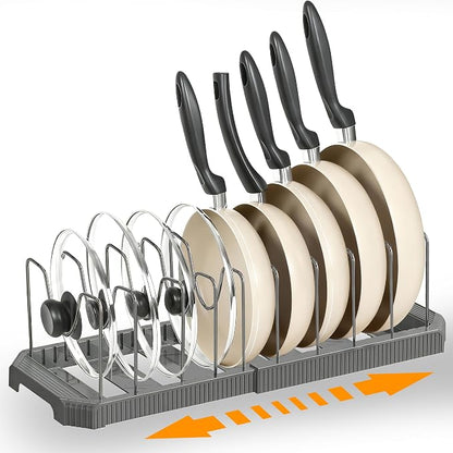 Adjustable Pot Lid Organizer Rack, 9 Compartments Cabinet Storage Holder for Pots, Pans, Lids, Cutting Boards, Bakeware
