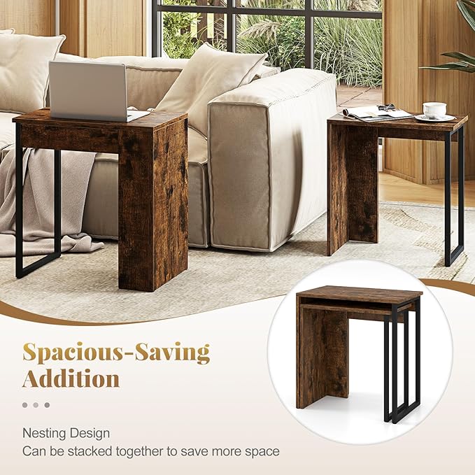 Giantex Nesting Coffee Table Set of 2, Rectangular Stackable Side Tables