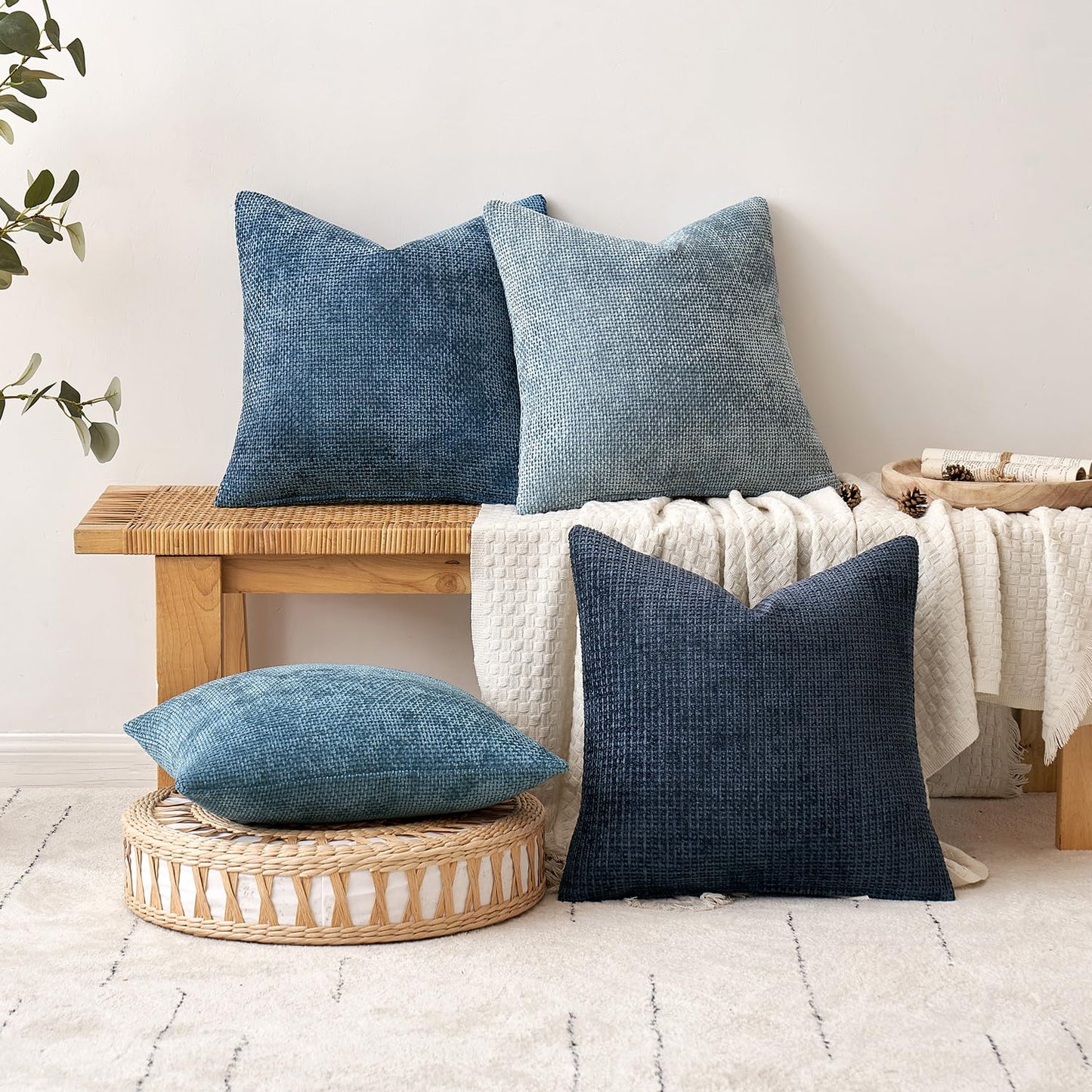 MIULEE Pack of 2 Coastal Blue Throw Pillow Covers 18x18 Inch Summer Modern Boho Accent Decorative Pillow Covers Soft Farmhouse Cushion Covers for Home Decor Couch Bed Sofa Living Room