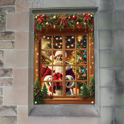 Saoplasa Christmas Santa Window Cover 47x31 Inch Holiday Window Decoration Poster Removable Cling Xmas Santa Claus Mural for Indoor Outdoor Glass Door Living Room Kids Bedroom Christmas Sticker