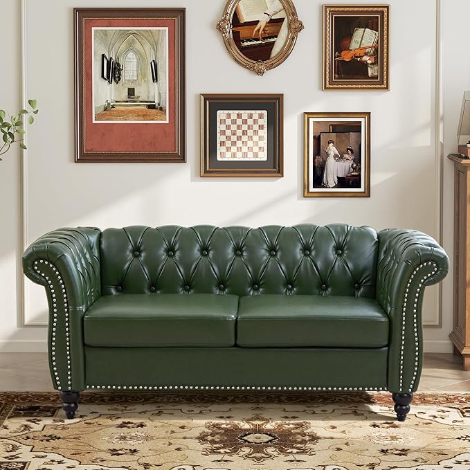 Mid-Century 2 Seater Sofa, Faux Leather Loveseat