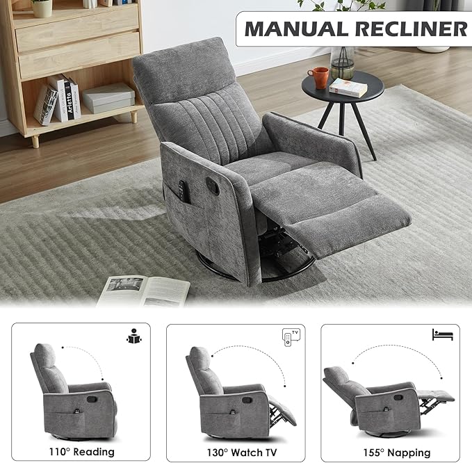 Trustyue Swivel Rocker Recliner Chair, 360° Swivel Recliner